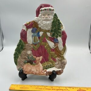 Ceramic hand painted Santa Christmas candy dish plate display